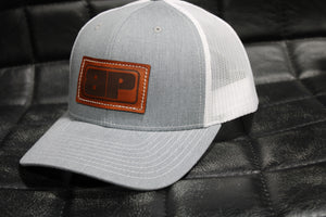 Grey & White Leather Patch Cap