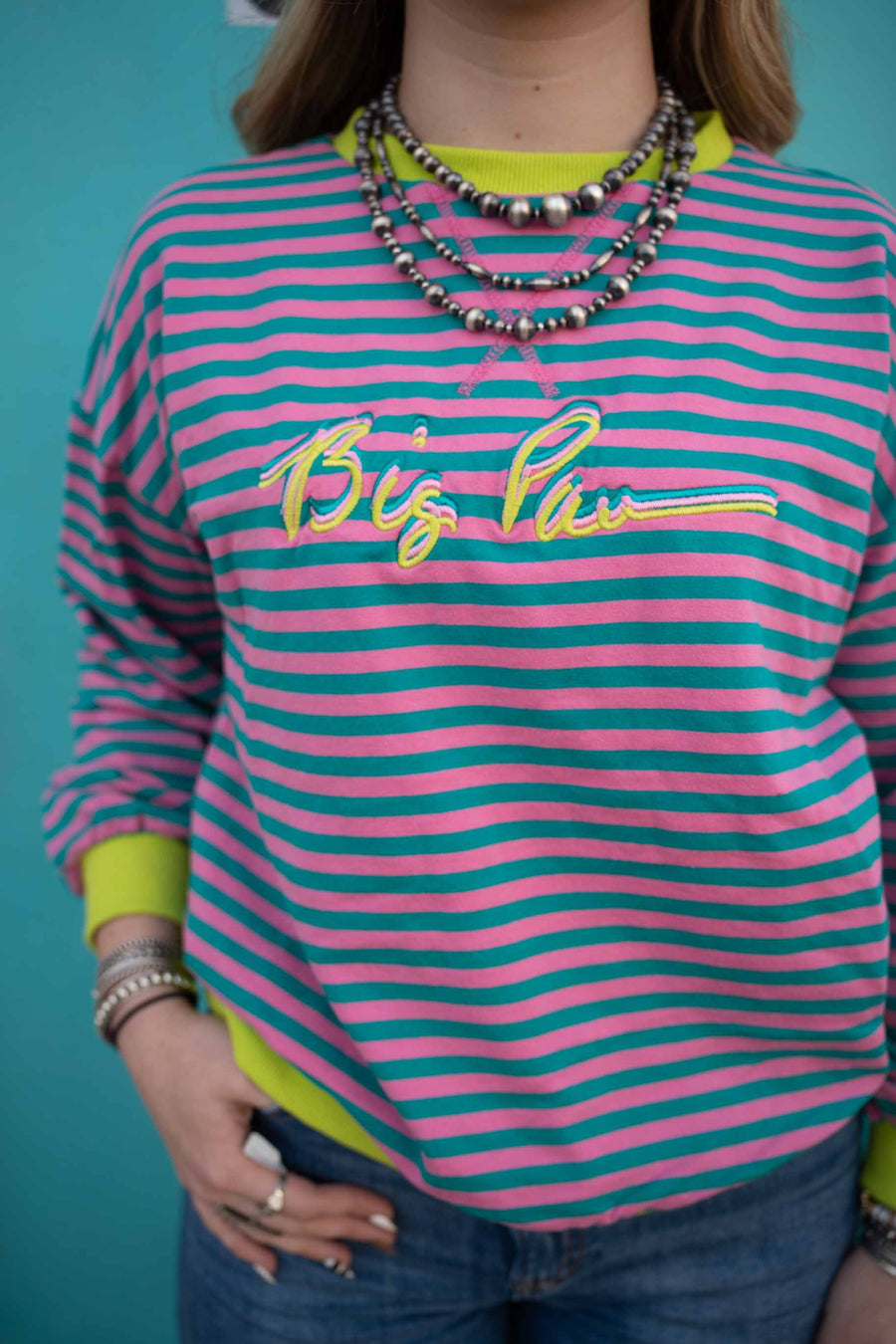 Big Paw Color Striped Crewneck